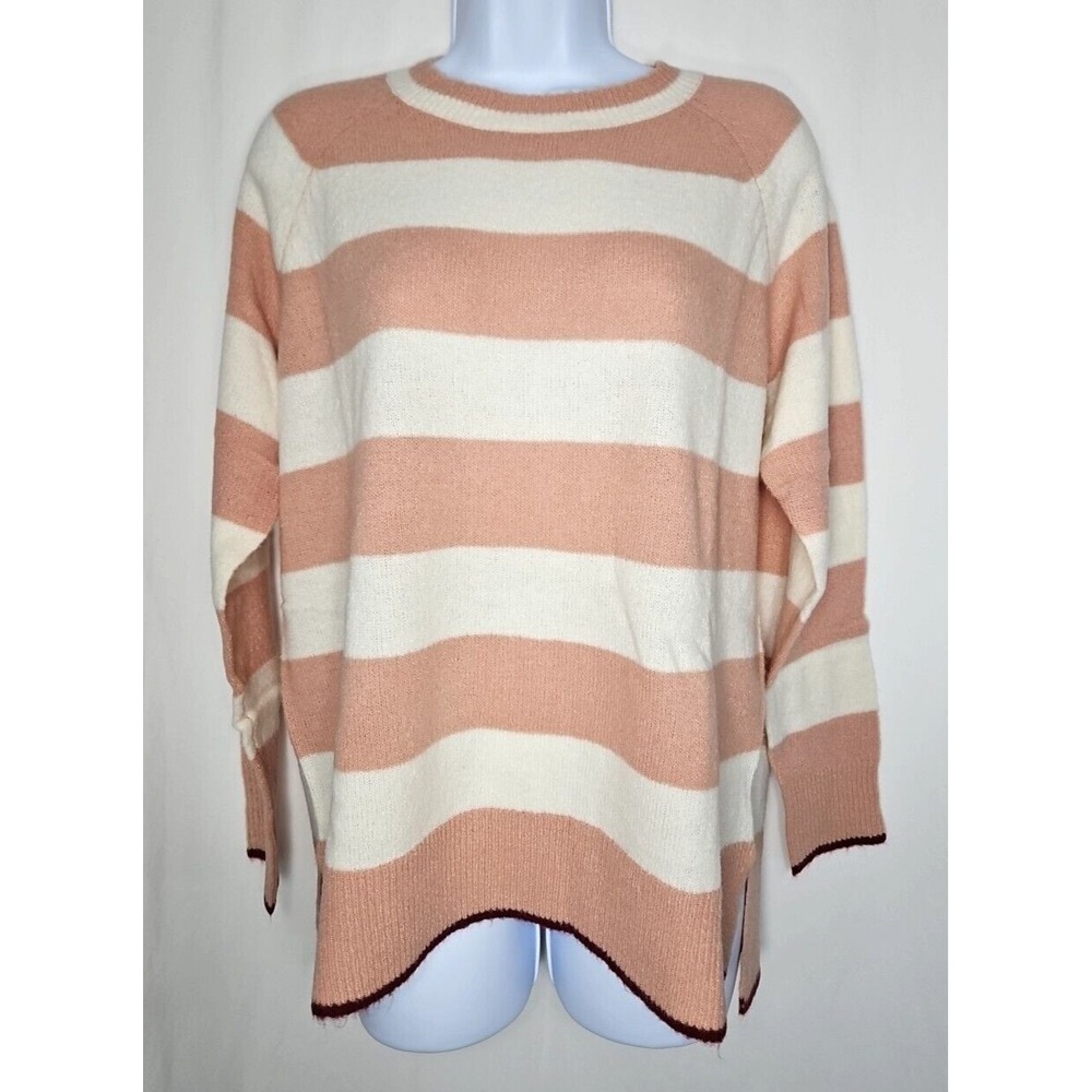 Lush Women's Striped Oversized Crew Neck Mauve Cream‎ Sweater Size Small NWOT